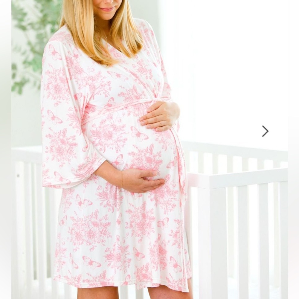 Rufflebutts Pink Butterfly Garden Toile Maternity Robe
